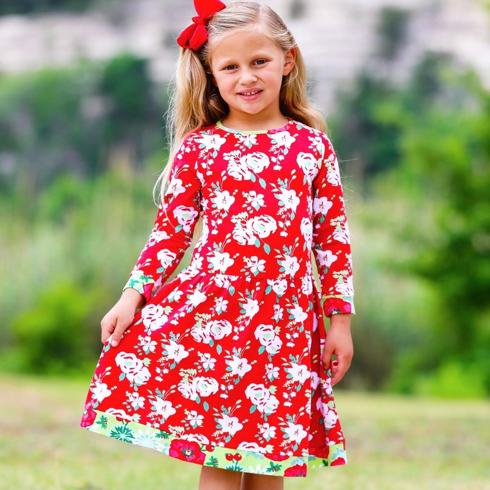 NWT Ann Loren Red Floral Long Sleeve Dress